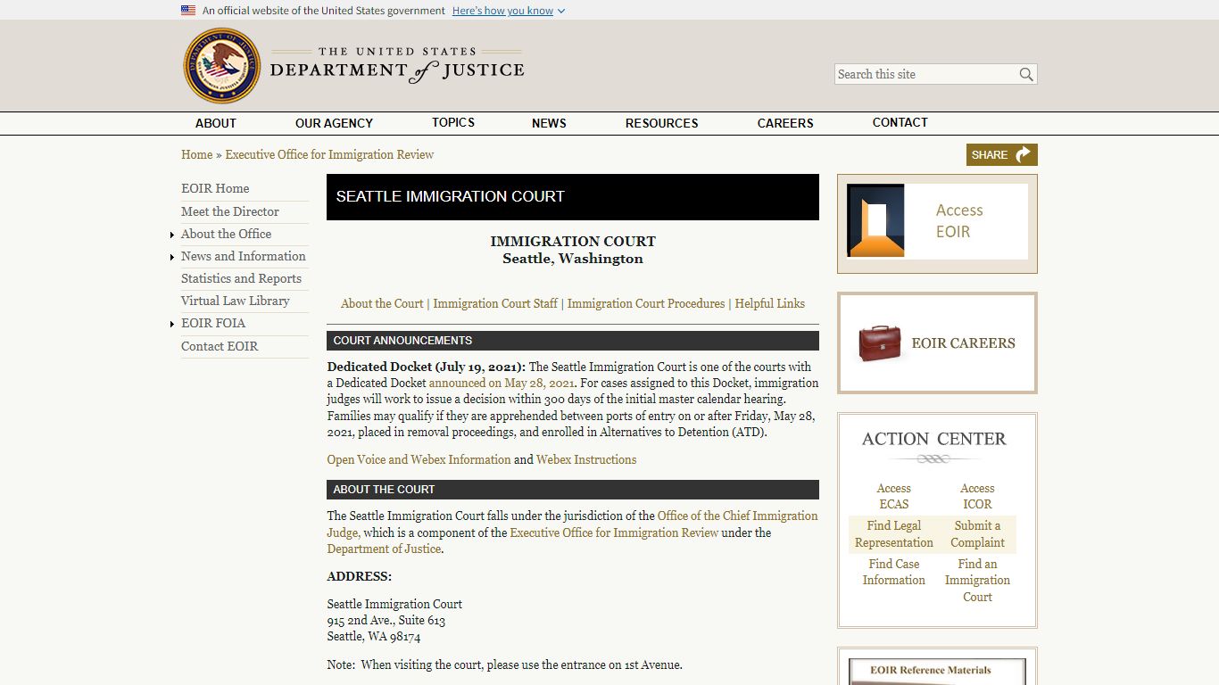 Seattle Immigration Court - United States Department of Justice